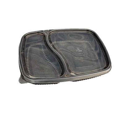 Premium 2-Compartment Black Meal Prep Tray with Clear Lid