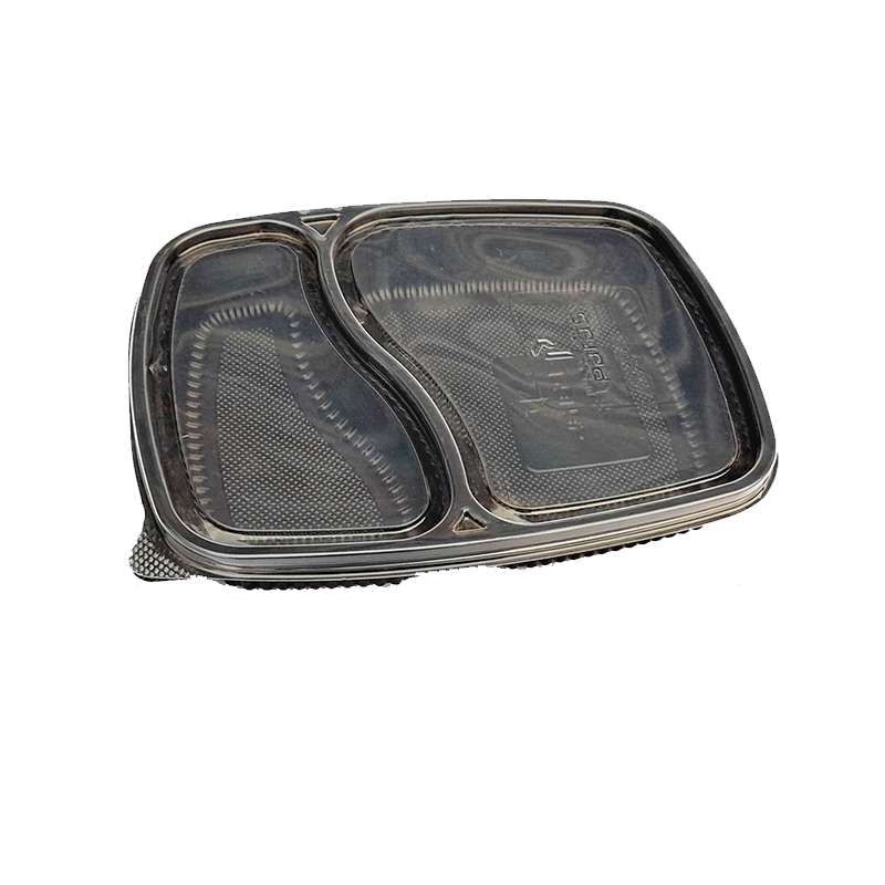 Premium 2-Compartment Black Meal Prep Tray with Clear Lid