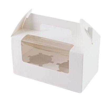 Premium White 2-Cavity Cupcake Box with Window & Handle