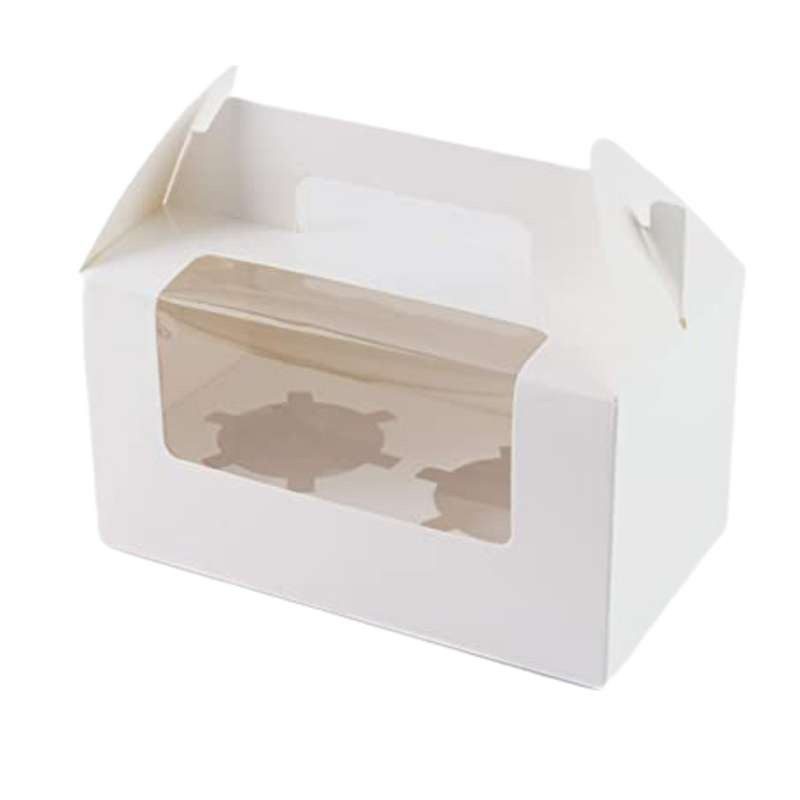 Premium White 2-Cavity Cupcake Box with Window & Handle