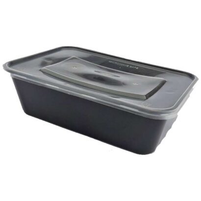 Premium Rectangular Black Food Container with Microwave-Safe Clear Lid