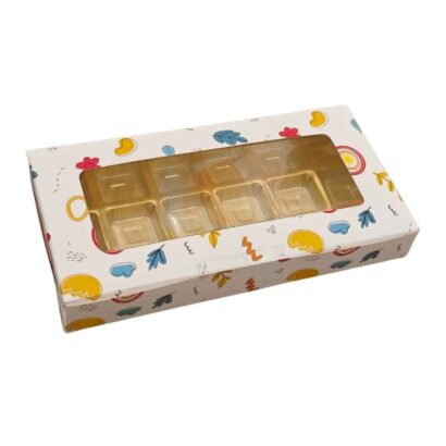 Playful Printed 12-Cavity Chocolate Box with Window & Golden Insert