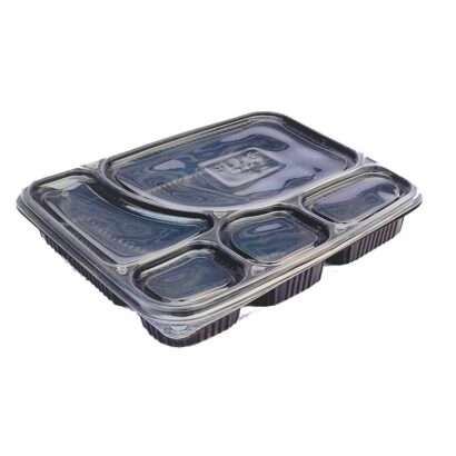 Premium 5-Compartment Black Meal Prep Tray with Clear Lid