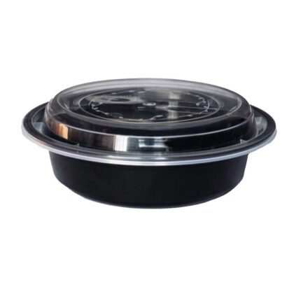 Premium Round Black Takeaway Bowl with Secure Clear Lid