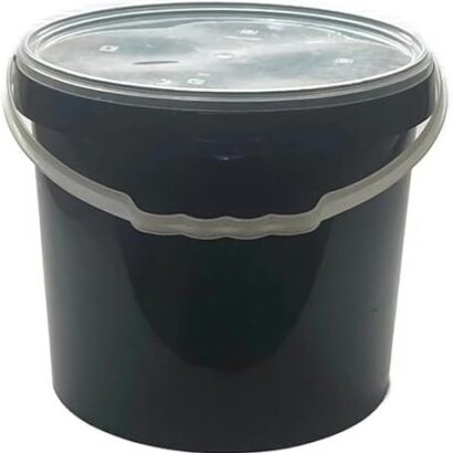Black tamper proof plastic food delivery bucket with handle and clear lid