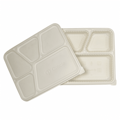 Eco-friendly 5 compartment biodegradable cornstarch thali meal tray with matching lid
