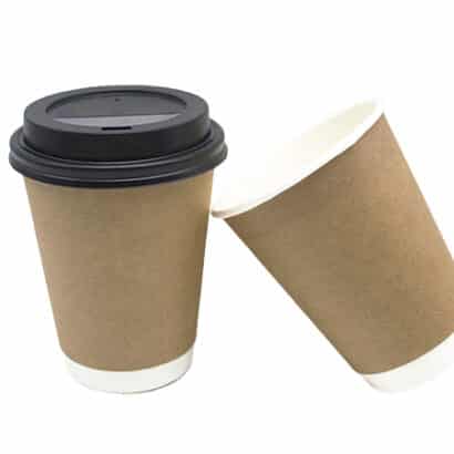 Premium brown kraft double wall paper cup with black sipper lid for hot coffee and tea